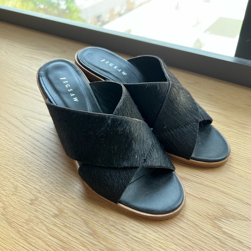 Jigsaw Black Ponyhair Leather Mules Size 37 or 7